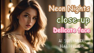 【4K】AI Beautiful Girl | Beautiful ModelClose-up the temptation behind neon lights #photography #p1