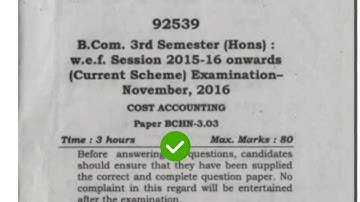 2016 Mdu BCom Hons 3rd Sem Cost Accounting Question Paper #MduQuestionPaper