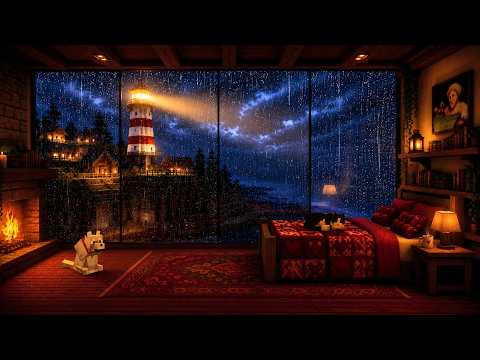 Rainy Lighthouse Haven | Minecraft Music with Soft Rain for Sleeping & Studying (10 Hours)