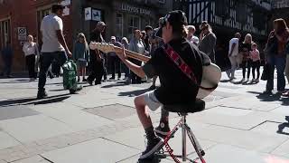 Apache - 8 year old busking on guitar Chester / watching peoples reactions / awesome