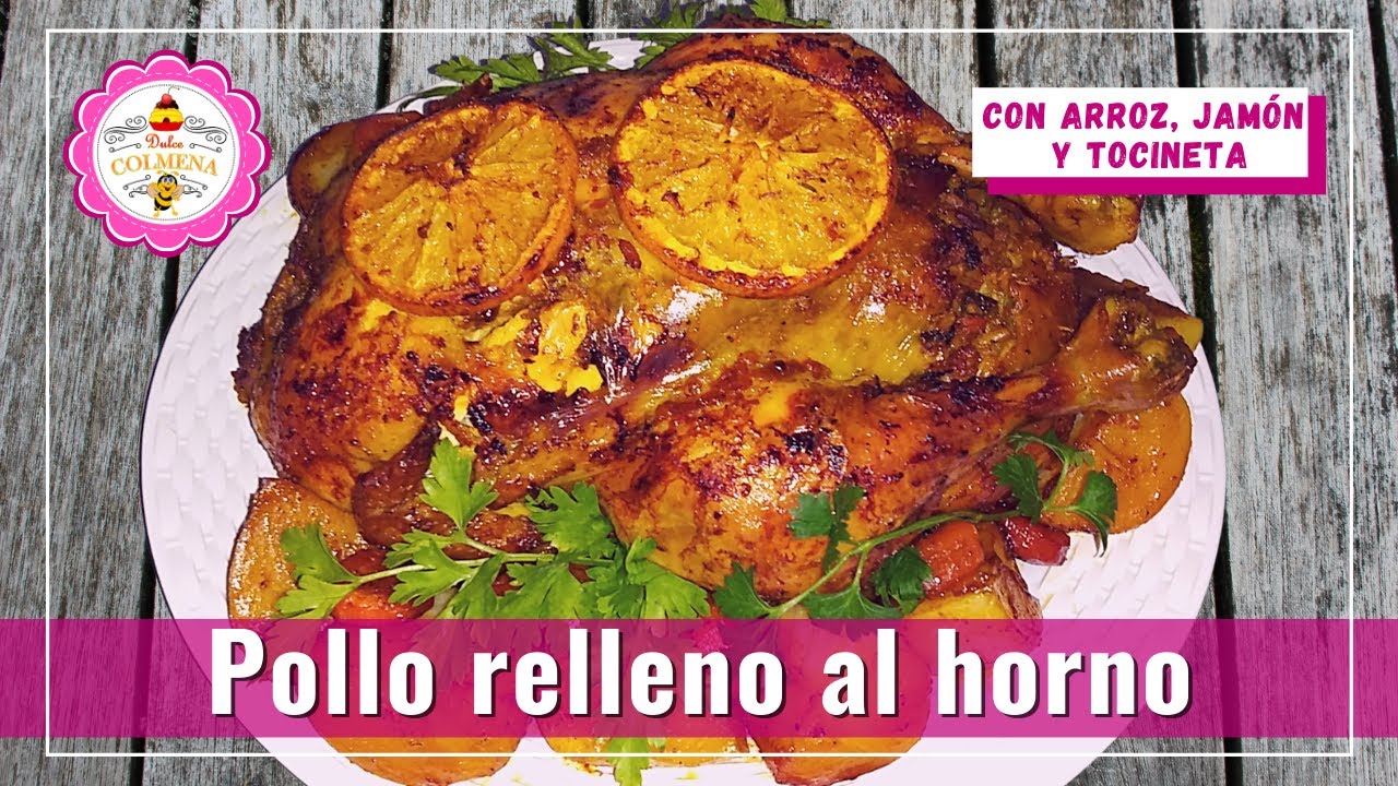 Pollo horneado relleno con arroz jamón y vegetales, delicioso y fácil de hacer