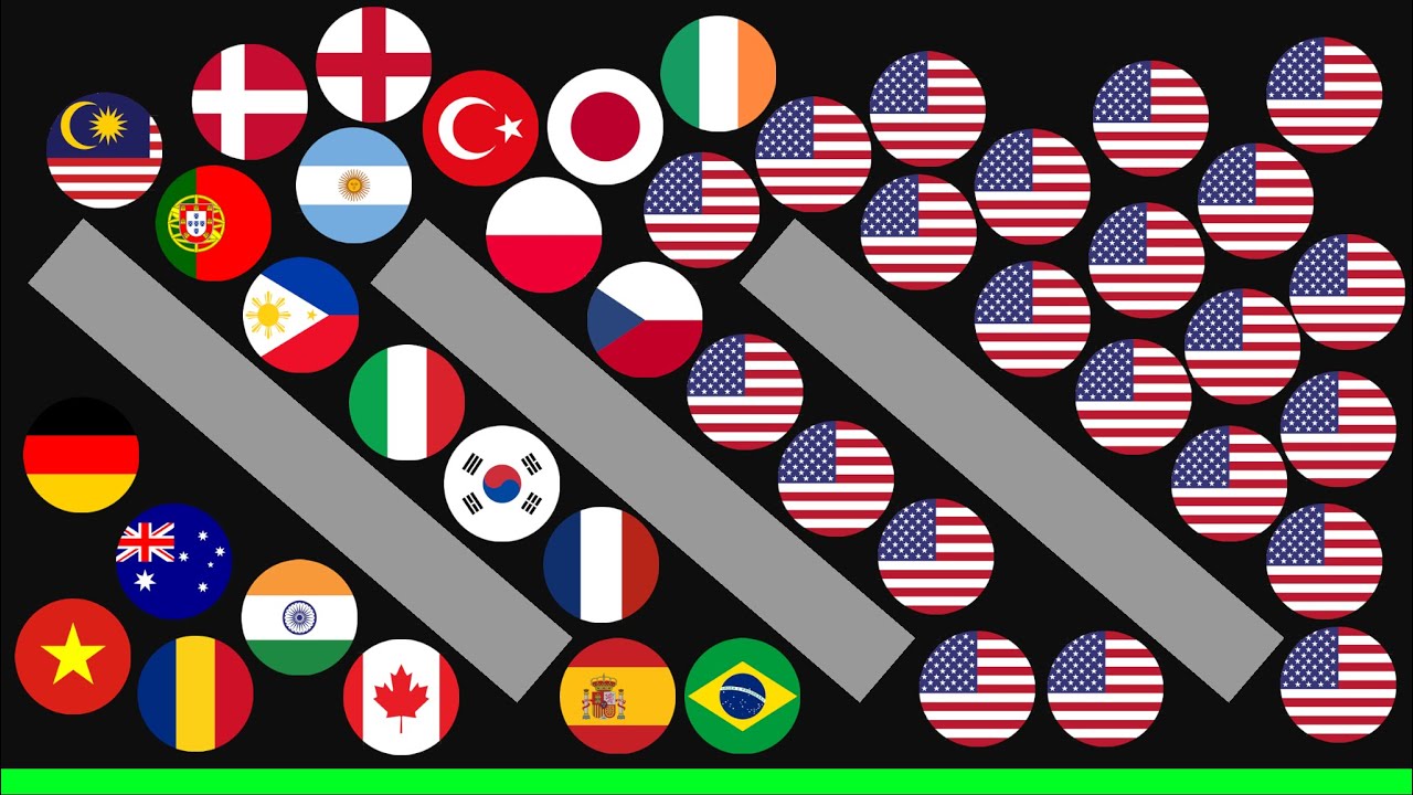 TOP 25 Countries VS 25 USA Flags - Marble Race in Algodoo - Who Will Win ?