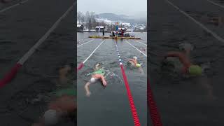 What happens when a pool swimmer steps into 4°C water for the first time?