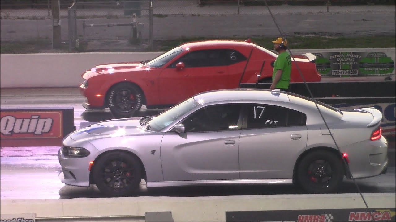 Dodge Demon vs Hellcat Charger With Pulley 1/4 Mile - YouTube