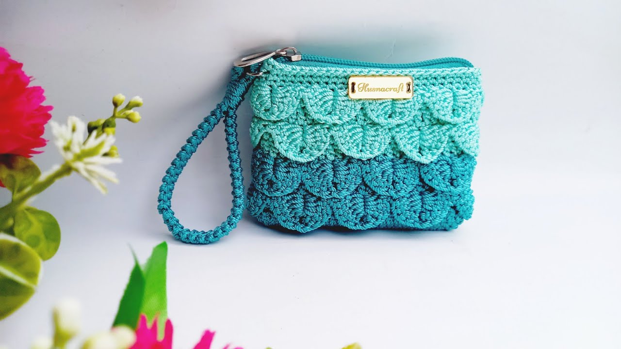 dompet koin rajut motif sisik