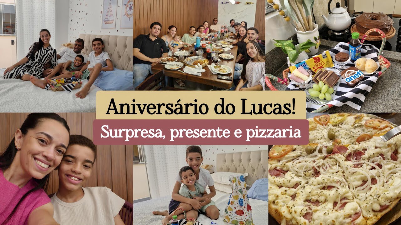SURPRESA PRO LUCAS✨️Comemoramos seu aniversário/Café da manhã, bolo de chocolate presente e pizzaria