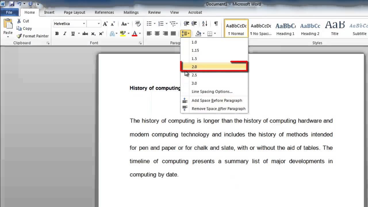 how do i change the after paragraph spacing in word