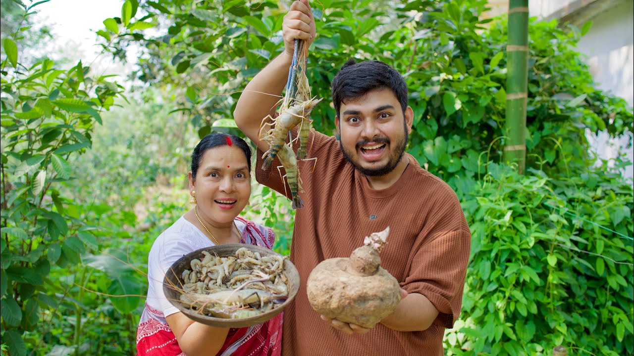 Elephant Yam Curry With Shrimps Recipe | ওল চিংড়ি | Suran Prawn Curry