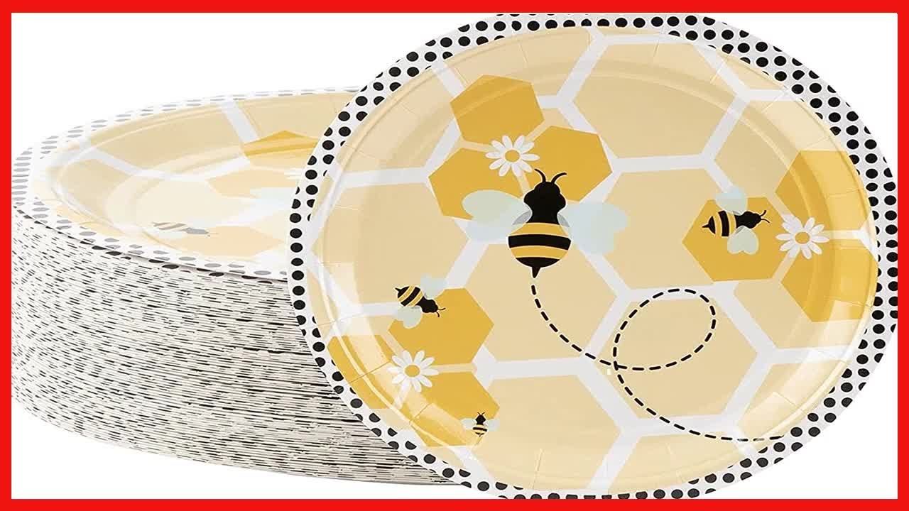 80 Pack Bumble Bee Paper Plates for Gender Reveal, Birthday Party Supplies, 9 In