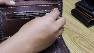 Dompet kulit lipat panjang dengan sulam atau jahitan tangan