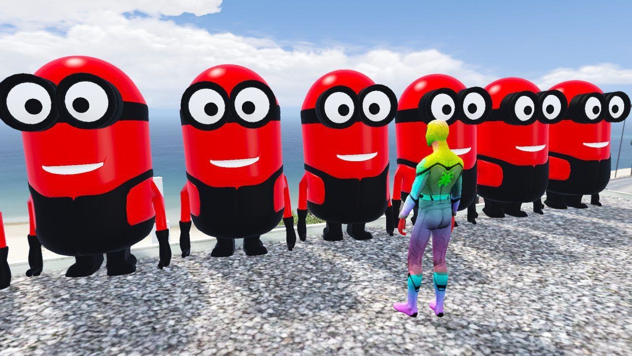 GTA 5 Epic Ragdolls RED SPIDERMAN VS RED MINION VS GREEN MINIONEuphoria Physics & Funny Fails 03