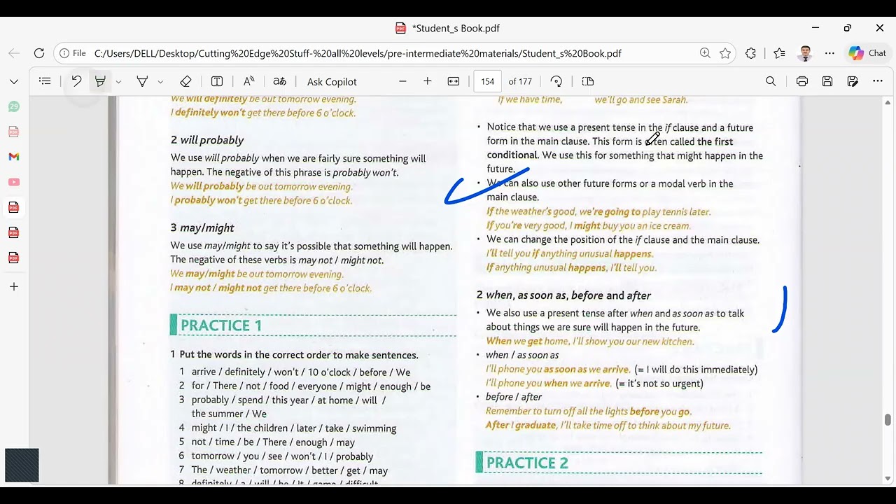 B1level-Preintermediate Cutting Edge-Using present tense after if, when and other time words