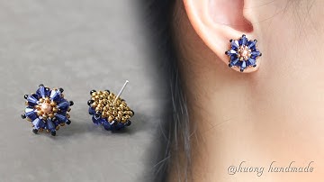 Moonlight beaded stud earrings. Simple and easy to make beaded jewelry