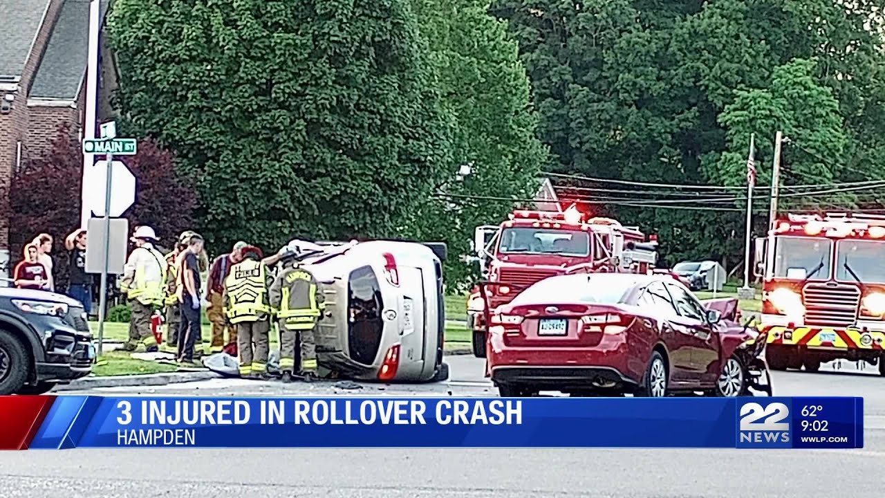 Three hospitalized after rollover crash near Hampden Town Hall - YouTube