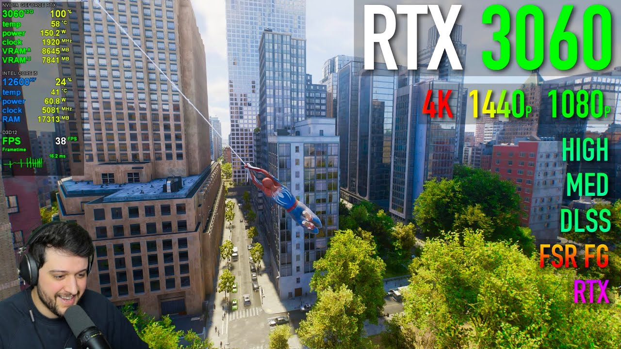 RTX 3060 12 ГБ — Marvel's Spider-Man 2 — 1080p, 1440p, 4K