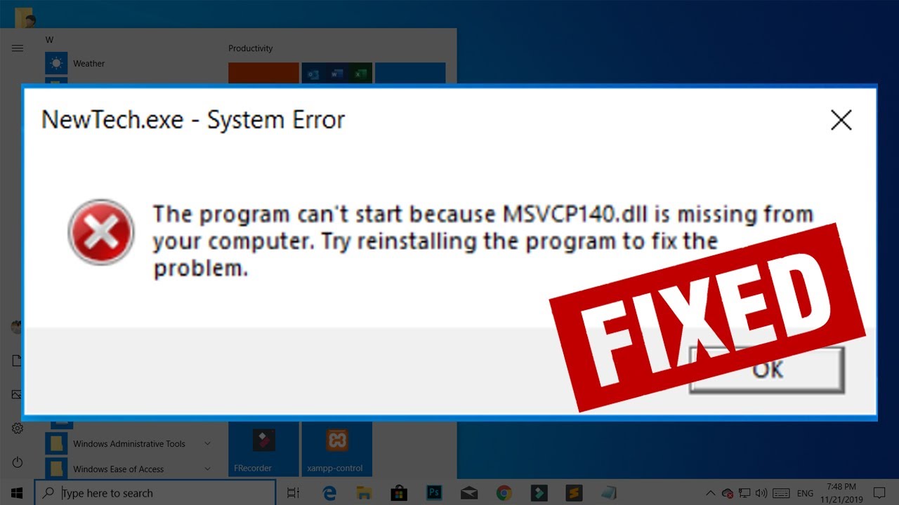 [2020] - FIX - The program can’t start because MSVCP140.dll is missing from your computer -New Tech