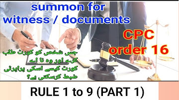 ORDER 16 of CPC, 1908 I Summoning & Attendance of Witnesses I Rule 1 to 9 I PART 1