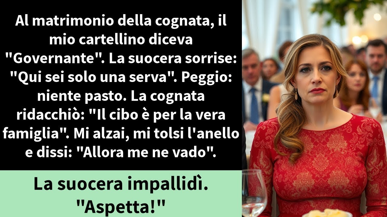 Al matrimonio della cognata, il mio cartellino diceva  Governante   La suocera sorrise