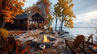 Campfire and Lake Waves in Lakefront in Morning Spring | Cozy Ambient with Nature sounds