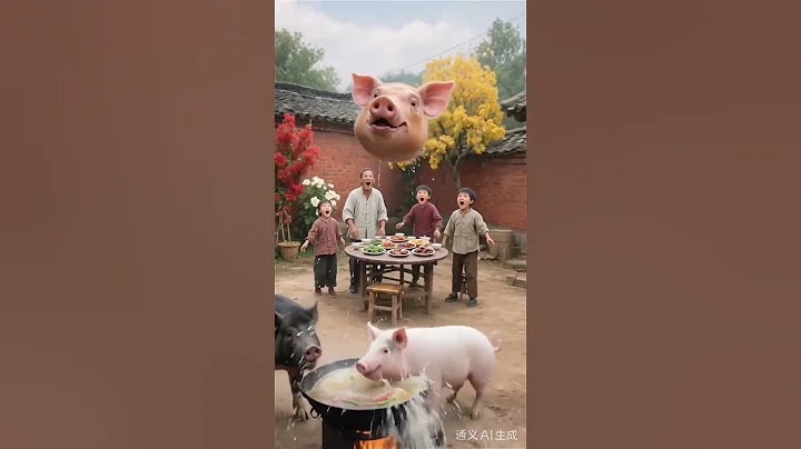 Boo absurd video, ai short video, rural areas, pigs playing new tricks