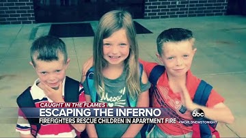 Helmet camera shows firefighters catching children thrown from burning building