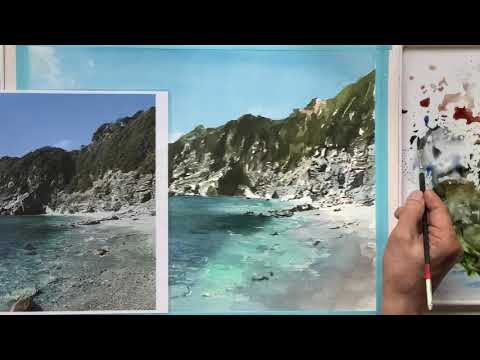 透明水彩で描く】海岸の波打ち際 2004年6月30日 - YouTube