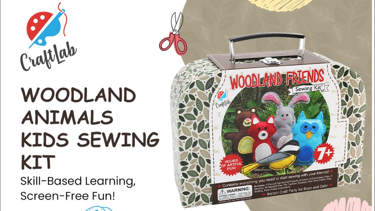 CraftLab Woodland Animals Kids Sewing Kit, Educational Beginner Arts & Crafts Gift