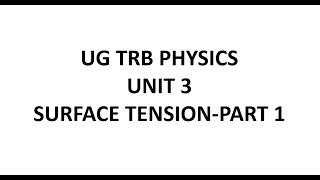 SURFACE TENSION | LECTURE 1 | UNIT 3 | UG TRB