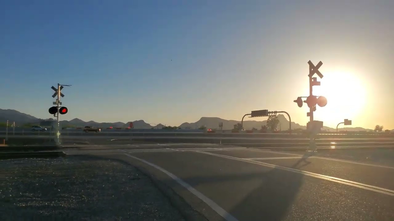 UP 7867 Manifest Train Eastbound With Mid-DPUs, Massingale Rd. Railroad Crossing, Marana, AZ