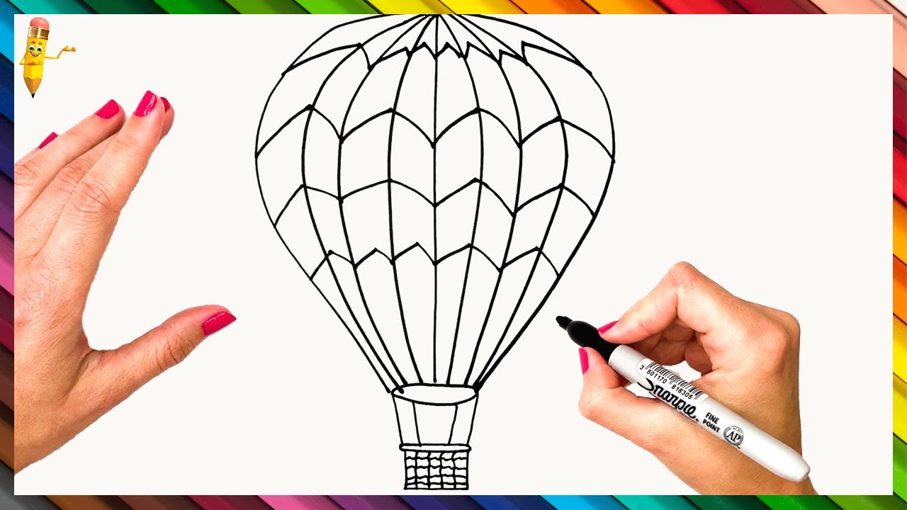 How To Draw An Air Balloon Step By Step 🎈 Hot Air Balloon Drawing