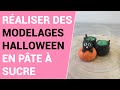 Modelage halloween chaudron et chat noir en pte  sucre 