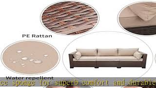 Patio PE Wicker Couch - 3-Seat Outdoor Brown Rattan Sofa Seating Furniture with Beige Cushion