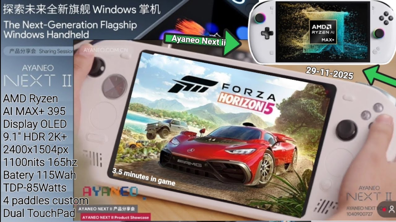 Forzá Horizon 5 Ayaneo Next II Product Session Showcase 29-11-2025 HandHeld PC AMD Ryzen AI MAX+ 395
