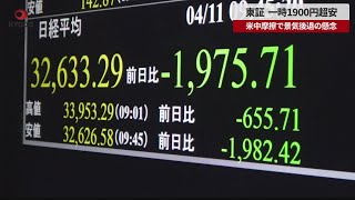 【速報】東証、一時1900円超安  米中摩擦で景気後退の懸念