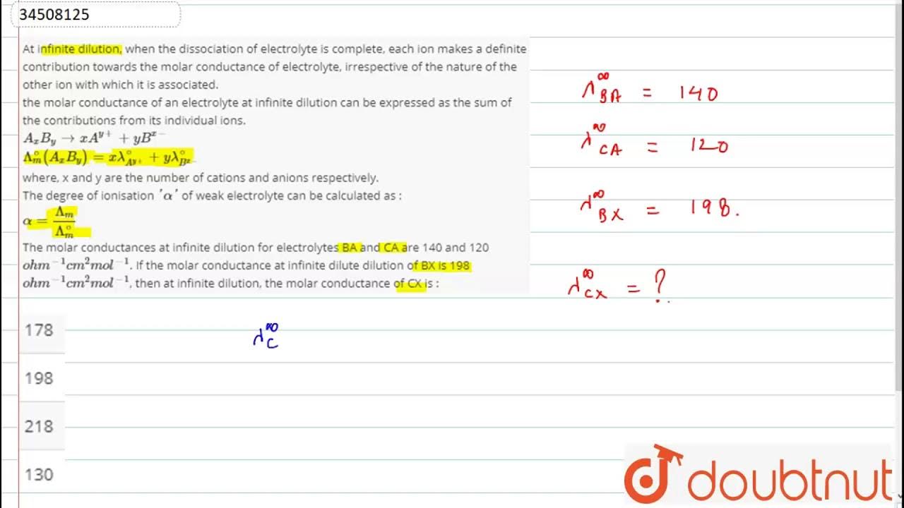 At infinite dilution, when the dissociation of electrolyte is complete
