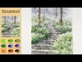 Without sketch Landscape Watercolor - Stairway (Arches rough) NAMIL ART