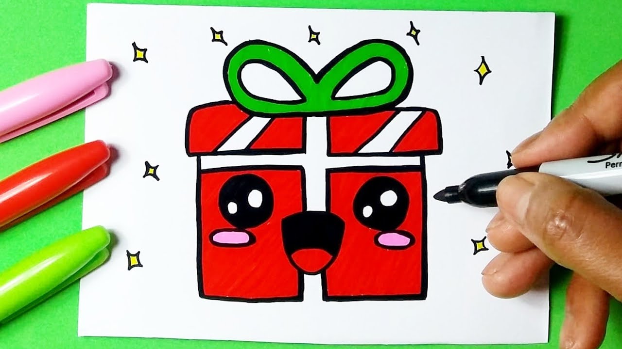 Como desenhar Cartão de Natal fofo ❤ Desenhos Kawaii - Desenho para Desenhar  