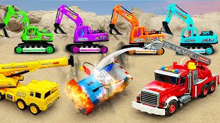 Rescue excavator trucks and cement trucks Police car crane truck toy stories