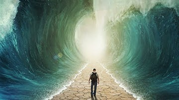 Man Walking Through Open Split Sea Or Ocean Water 4K Christian Worship Background Motion Loop