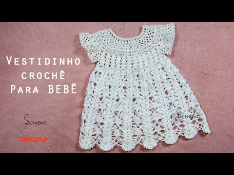 Vestidinho em Crochê Princesa 1 a 3 meses passo a passo Prof. Simone  Eleotério 