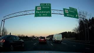 Morning Drive Along I-93 South With Traffic in Massachusetts