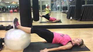 Stability ball reverse plank with leg rsise