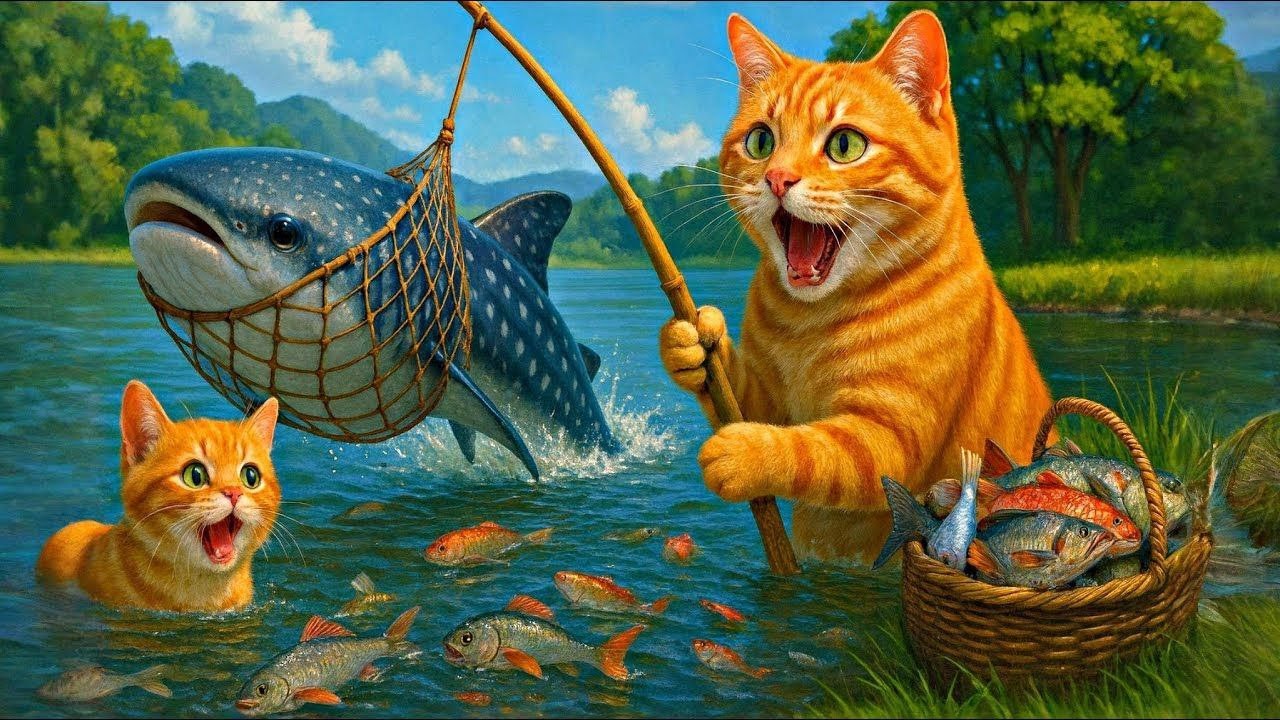 Mama Cat Daily life work for grow kitten , caught fish for kitten 