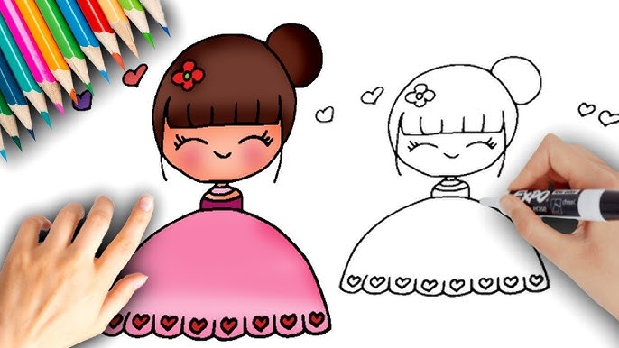 COMO DESENHAR UMA BONECA FOFA E FASHION TUMBLR I DESENHO FOFO PARA MENINAS  I DRAW DOLL CUTE 