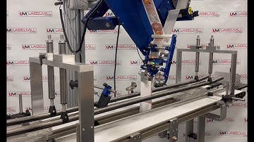 LabelMill LM5000 Split Belt Conveyor & LM4012 Wipe-On Label Applicator for Clamshell Containers