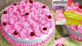 vanilla cake recipe | how to make soft vanilla sponge cake with eggs |step by step |cake decoration