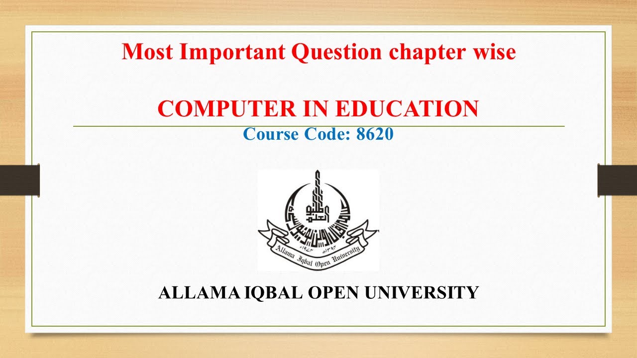 Most Important Questions Chapter Wise Computer in Education 8620 ...