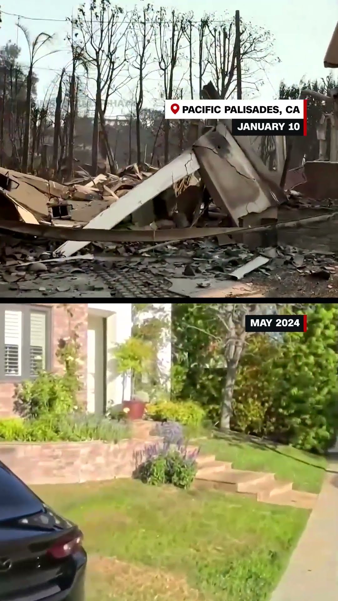 Side-by-side comparison shows wildfires' destruction in Pacific Palisades