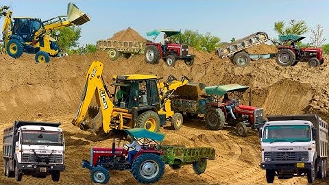 JCB 3dx Backhoe Loading Mud in Mahindra 475 di tractor JCB 3dx Xtra Loading JCB 3dx khudai