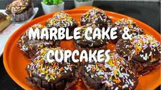 MARBLE CUPCAKES RECIPE | SUPER SOFT \& FLUFFY MARBLE CUPCAKE RECIPE | CHOCOLATE SWIRL CUP CAKE RECIPE